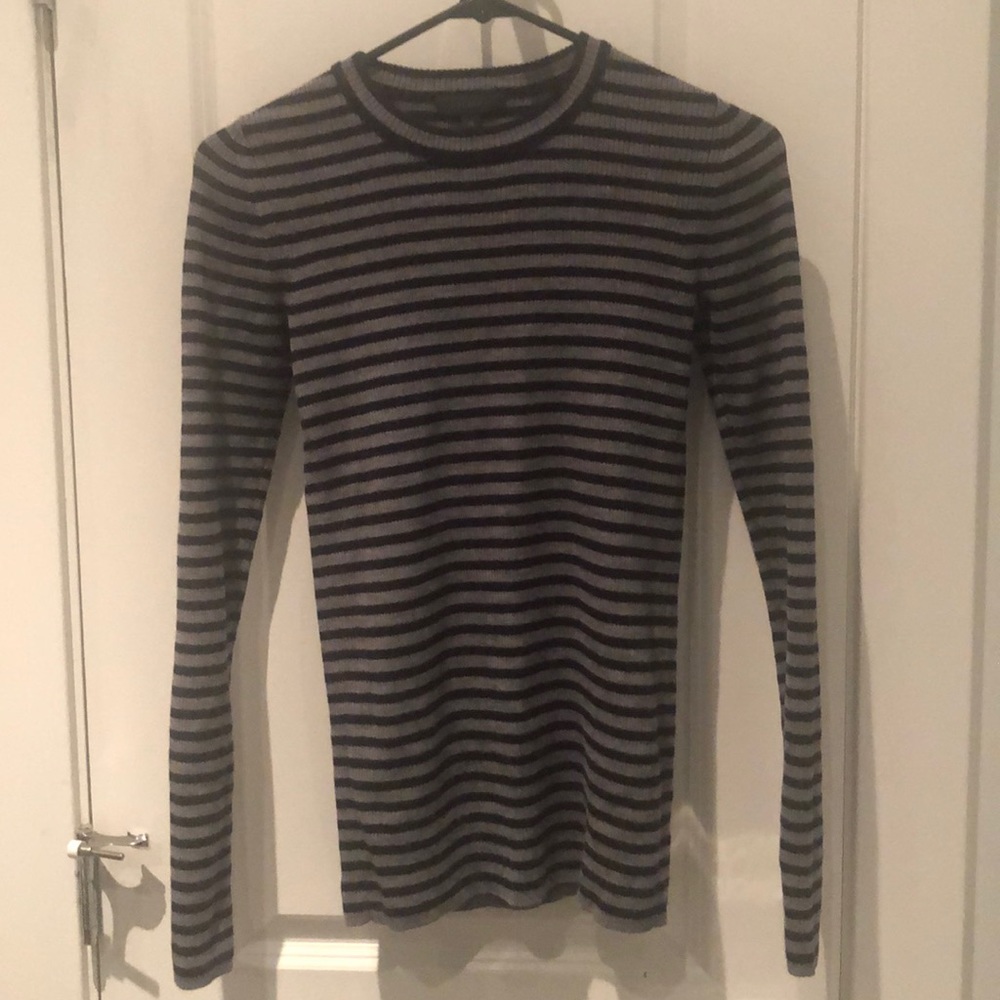 J Crew XS stretch merino gray and navy sweater